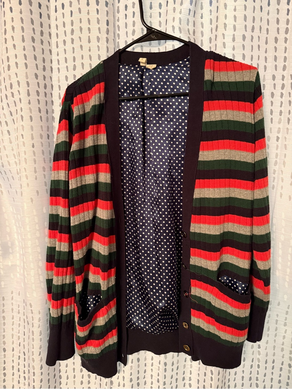 Anthropologie MOTT | Striped Button Cardigan Sweater - Red, Green, Blue